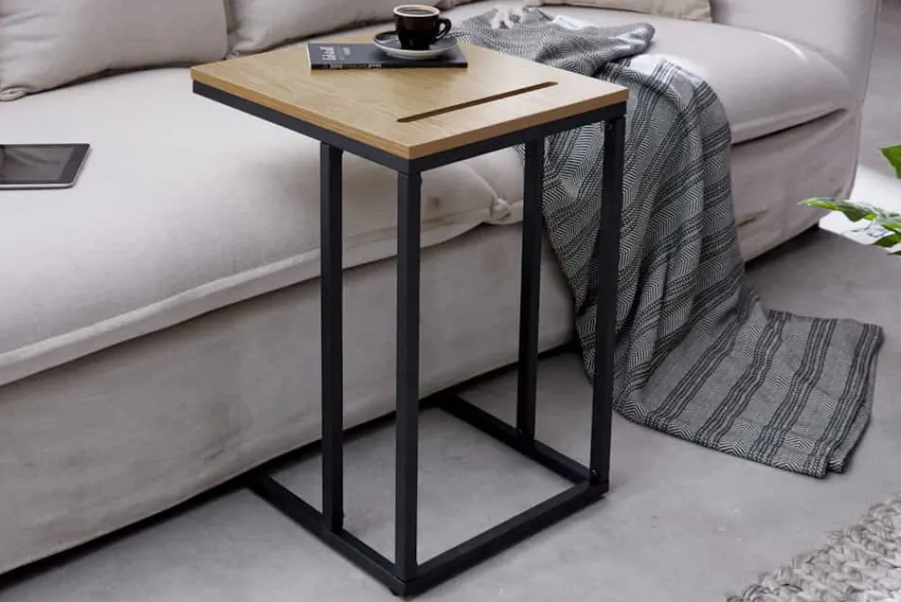 Riess-Ambiente Beistelltische|Industrial Loft > Massivholz Beistelltisch SCANDINAVIA 45cm natur Wildeiche Metall schwarz Laptoptisch