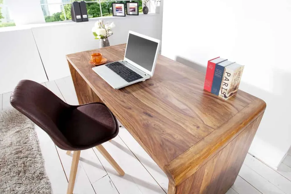 Riess-Ambiente Mehr...|Mehr... > Massivholz Bürotisch CUBUS 120cm braun Sheeshamholz stone finish Schreibtisch