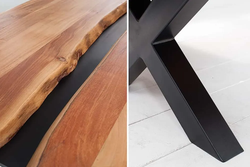 Riess-Ambiente Couchtische & Truhen|Mehr... > Massivholz Couchtisch AMAZONAS 105cm Akazie schwarzes Metall X-Gestell Baumkante Live Edge