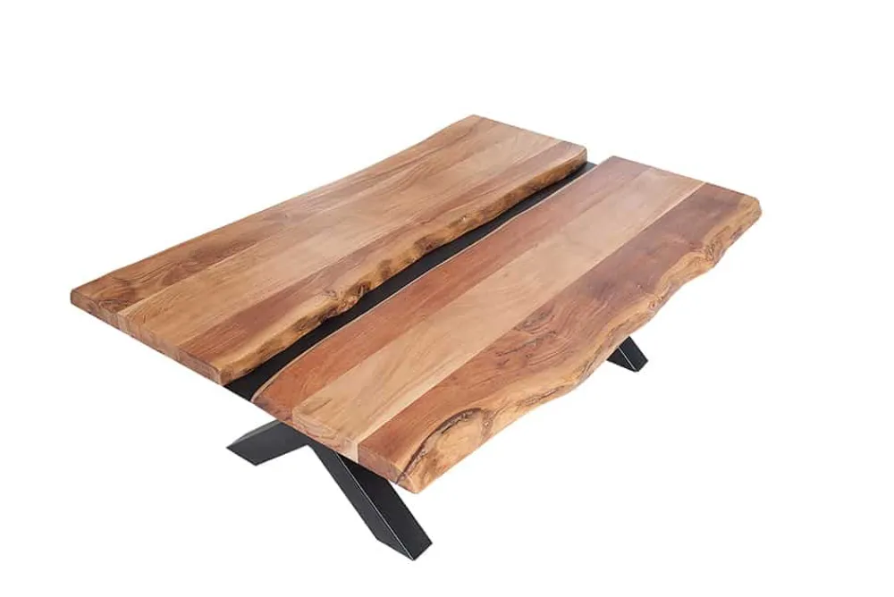 Riess-Ambiente Couchtische & Truhen|Mehr... > Massivholz Couchtisch AMAZONAS 105cm Akazie schwarzes Metall X-Gestell Baumkante Live Edge