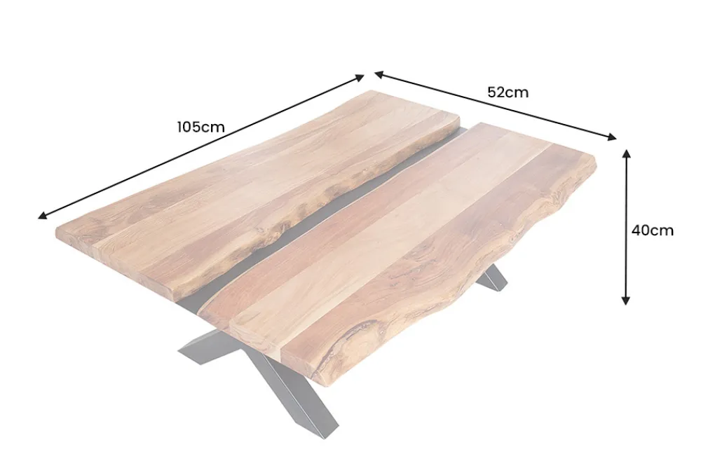 Riess-Ambiente Couchtische & Truhen|Mehr... > Massivholz Couchtisch AMAZONAS 105cm Akazie schwarzes Metall X-Gestell Baumkante Live Edge