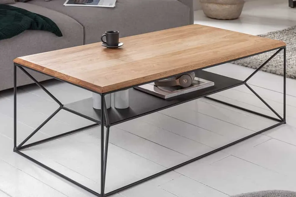 Riess-Ambiente Mehr...|Industrial Loft > Massivholz Couchtisch ARCHITECTURE 110cm Eiche geölt schwarzes Metallgestell mit Ablage