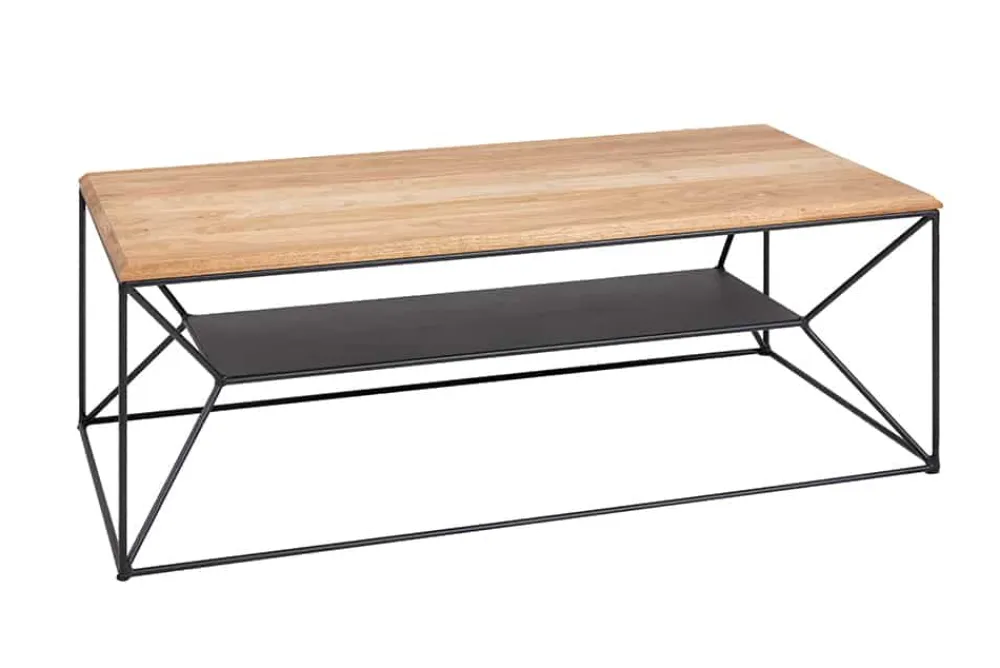 Riess-Ambiente Mehr...|Industrial Loft > Massivholz Couchtisch ARCHITECTURE 110cm Eiche geölt schwarzes Metallgestell mit Ablage