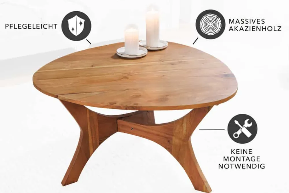 Riess-Ambiente Mehr...|Couchtische > Massivholz Couchtisch ARCHITECTURE 70cm natur honey finish Akazie dreieckig