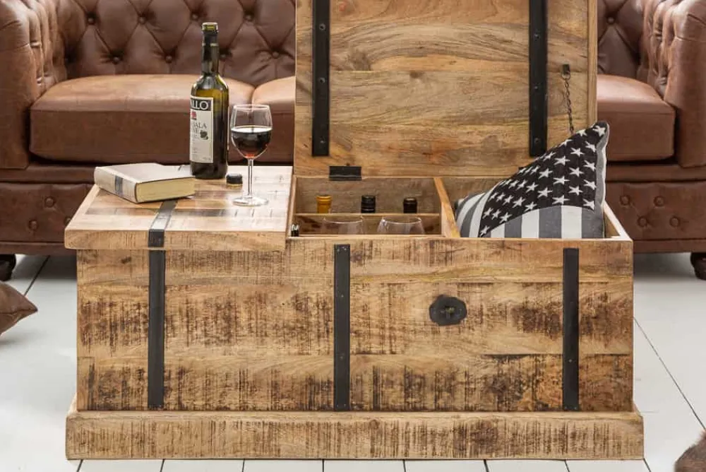 Riess-Ambiente Mehr...|Couchtische > Massivholz Couchtisch BODEGA 100cm Mangoholz Hausbar Truhe mit Stauraum