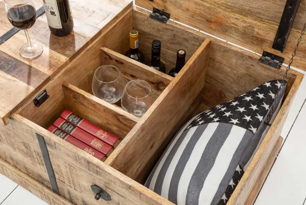 Riess-Ambiente Mehr...|Couchtische > Massivholz Couchtisch BODEGA 100cm Mangoholz Hausbar Truhe mit Stauraum