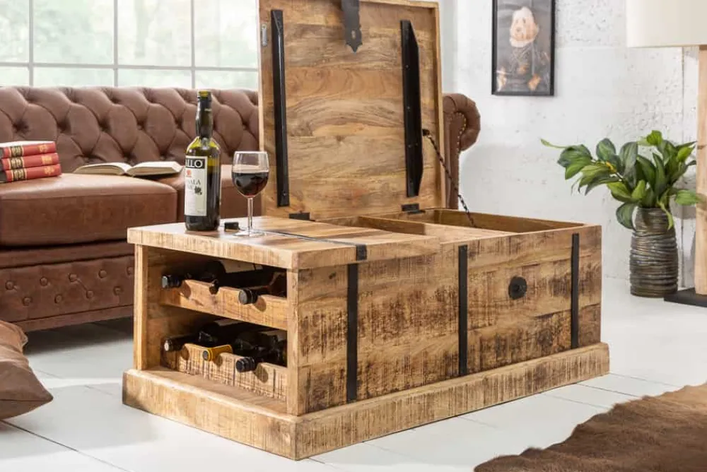 Riess-Ambiente Mehr...|Couchtische > Massivholz Couchtisch BODEGA 100cm Mangoholz Hausbar Truhe mit Stauraum