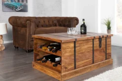 Riess-Ambiente Couchtische & Truhen|Mehr... > Massivholz Couchtisch BODEGA 100cm braun Sheesham stone finish Truhe Stauraum Weinregal