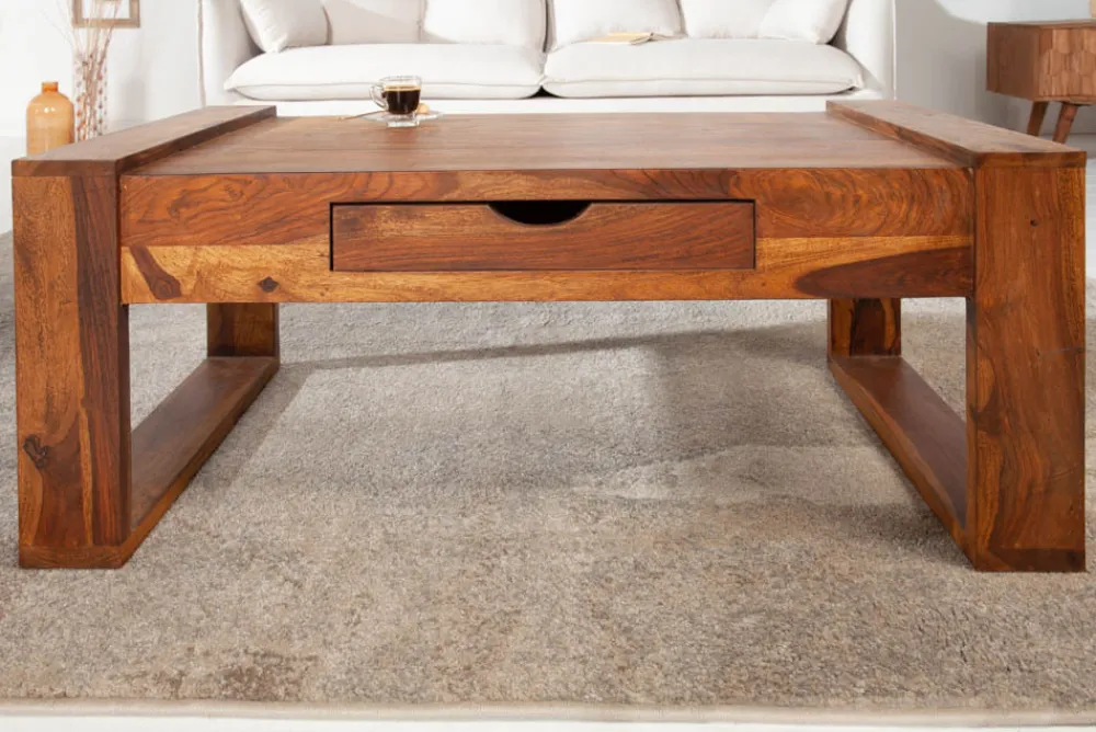 Riess-Ambiente Mehr...|Couchtische > Massivholz Couchtisch MARKANT 100cm braun Sheesham stone finish Schublade Stauraum