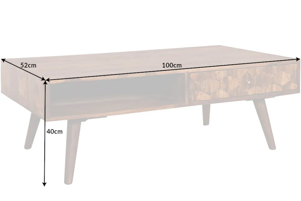 Riess-Ambiente Couchtische & Truhen|Mehr... > Massivholz Couchtisch MYSTIC LIVING 100cm braun Sheesham stone finish mit Stauraum