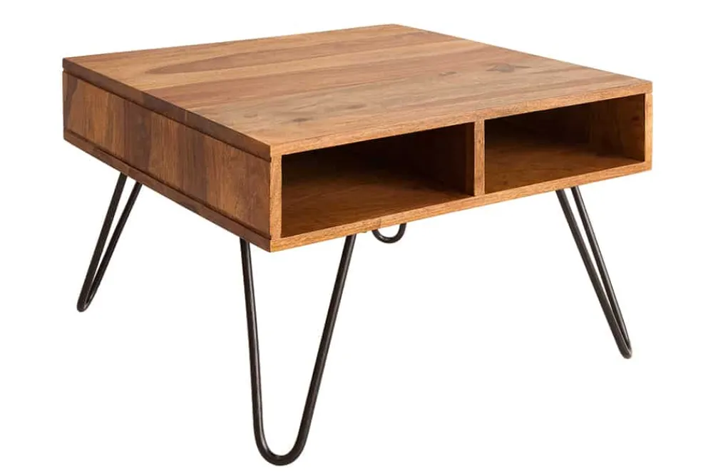 Riess-Ambiente Couchtische & Truhen|Industrial Loft > Massivholz Couchtisch SCORPION 60cm braun Sheesham stone finish Stauraum Hairpin Legs