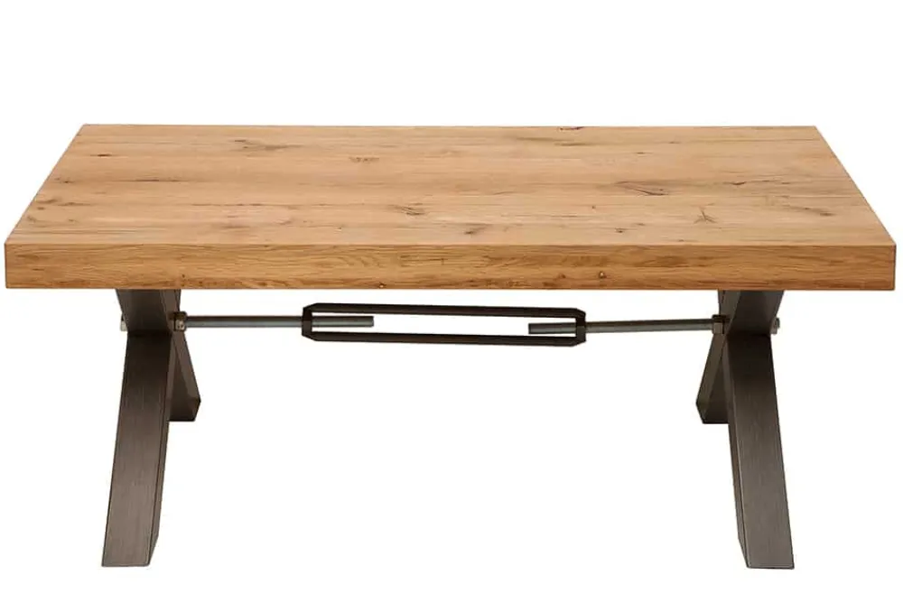 Riess-Ambiente Mehr...|Couchtische > Massivholz Couchtisch THOR 110cm Wildeiche geölt X-Gestell Metall anthrazit Industrial Design