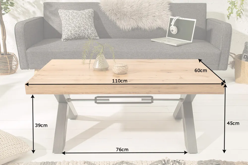 Riess-Ambiente Mehr...|Couchtische > Massivholz Couchtisch THOR 110cm Wildeiche geölt X-Gestell Metall anthrazit Industrial Design