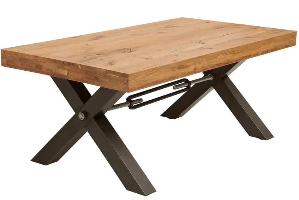 Riess-Ambiente Mehr...|Couchtische > Massivholz Couchtisch THOR 110cm Wildeiche geölt X-Gestell Metall anthrazit Industrial Design