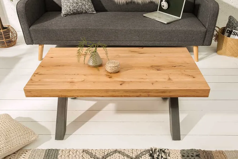 Riess-Ambiente Mehr...|Couchtische > Massivholz Couchtisch THOR 110cm Wildeiche geölt X-Gestell Metall anthrazit Industrial Design