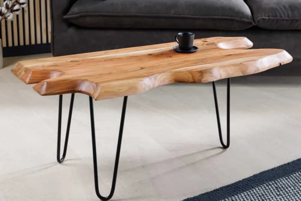 Riess-Ambiente Mehr...|Couchtische > Massivholz Couchtisch WILD 100cm Akazie natur Hairpin Legs Baumkante