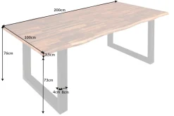 Riess-Ambiente Mehr...|Massivholzesstische > Massivholz Esstisch GENESIS 200cm braun geflammt Akazie Eisen schwarz Baumkante