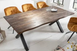 Riess-Ambiente Mehr...|Massivholzesstische > Massivholz Esstisch GENESIS VINTAGE 160cm braun Akazie schwarzes X-Gestell Baumkante