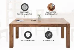 Riess-Ambiente Mehr...|Massivholzesstische > Massivholz Esstisch MAKASSAR 200cm braun Sheesham stone finish Holzbeine rechteckig