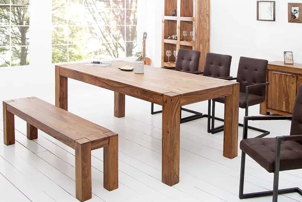 Riess-Ambiente Mehr...|Massivholzesstische > Massivholz Esstisch MAKASSAR 200cm braun Sheesham stone finish Holzbeine rechteckig