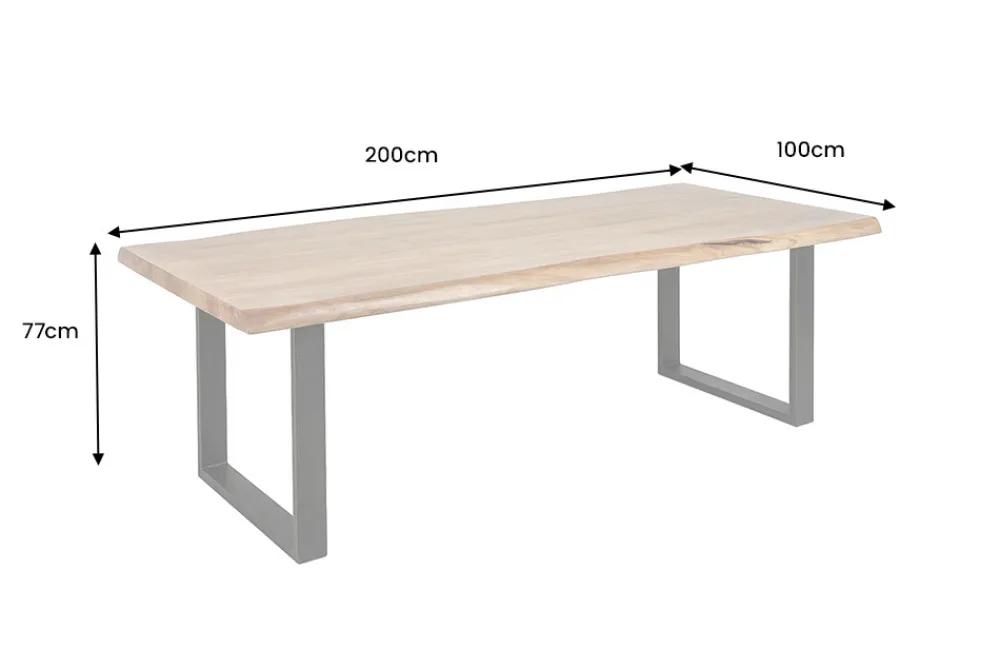 Riess-Ambiente Mehr...|Massivholzesstische > Massivholz Esstisch MAMMUT 200cm Akazie U-Gestell schwarz Metall Baumkante 6cm Tischplatte