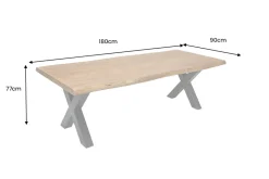 Riess-Ambiente Mehr...|Massivholzesstische > Massivholz Esstisch MAMMUT 180cm Akazie X-Gestell schwarz Baumkante 6cm Tischplatte