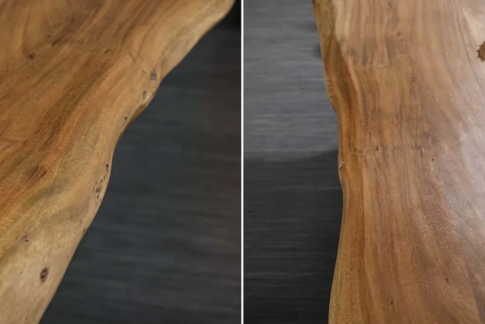 Riess-Ambiente Mehr...|Massivholzesstische > Massivholz Esstisch MAMMUT 220cm natur Akazie X-Gestell schwarz Metall Baumkante