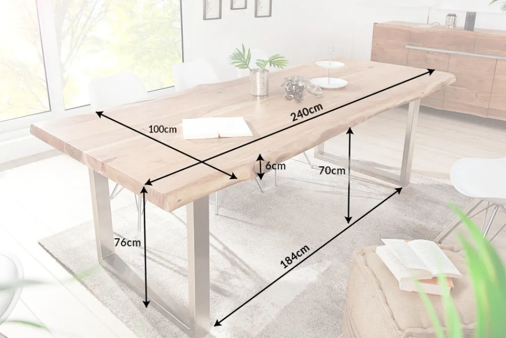 Riess-Ambiente Esstische|Mehr... > Massivholz Esstisch MAMMUT NATURE 240cm Akazie Baumkante 6cm Tischplatte Edelstahlbeine
