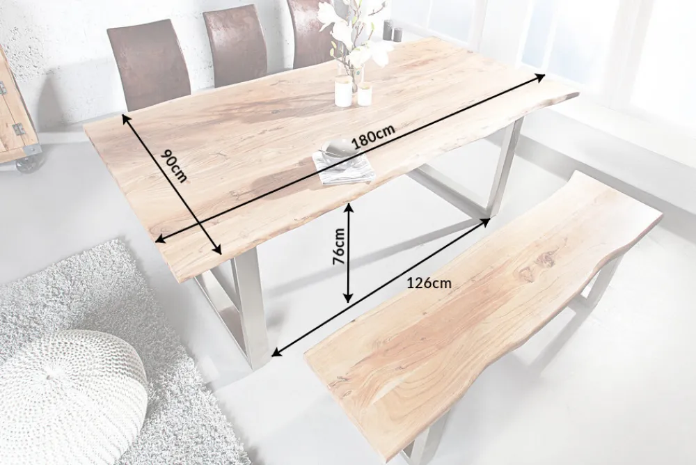 Riess-Ambiente Esstische|Mehr... > Massivholz Esstisch MAMMUT NATURE 180cm Akazie Edelstahl Baumkante 3,5cm Tischplatte