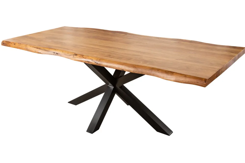 Riess-Ambiente Esstische|Mehr... > Massivholz Esstisch MAMMUT NATURE 220cm Akazie Metallgestell schwarz Baumkante 6cm Tischplatte
