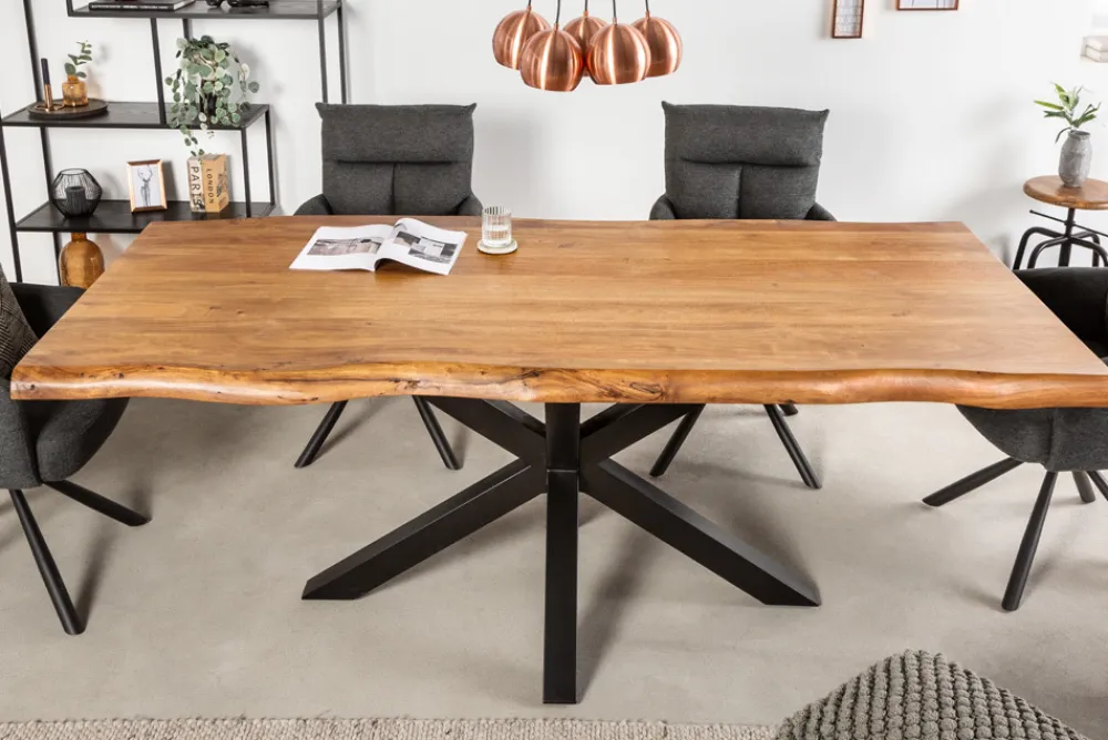 Riess-Ambiente Esstische|Mehr... > Massivholz Esstisch MAMMUT NATURE 220cm Akazie Metallgestell schwarz Baumkante 6cm Tischplatte