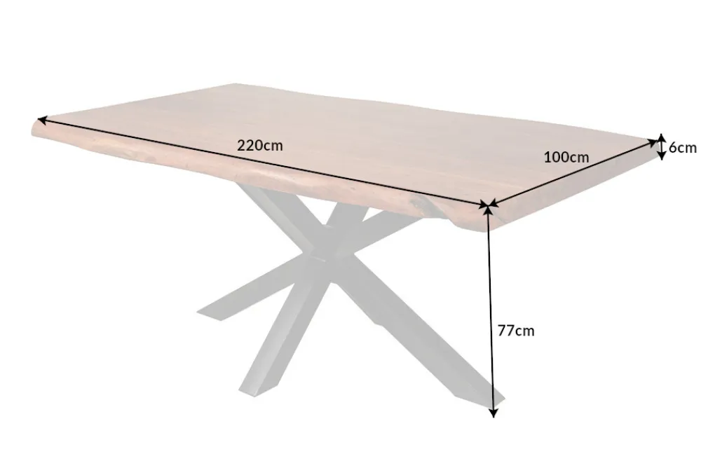 Riess-Ambiente Esstische|Mehr... > Massivholz Esstisch MAMMUT NATURE 220cm Akazie Metallgestell schwarz Baumkante 6cm Tischplatte