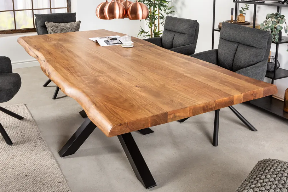 Riess-Ambiente Esstische|Mehr... > Massivholz Esstisch MAMMUT NATURE 220cm Akazie Metallgestell schwarz Baumkante 6cm Tischplatte