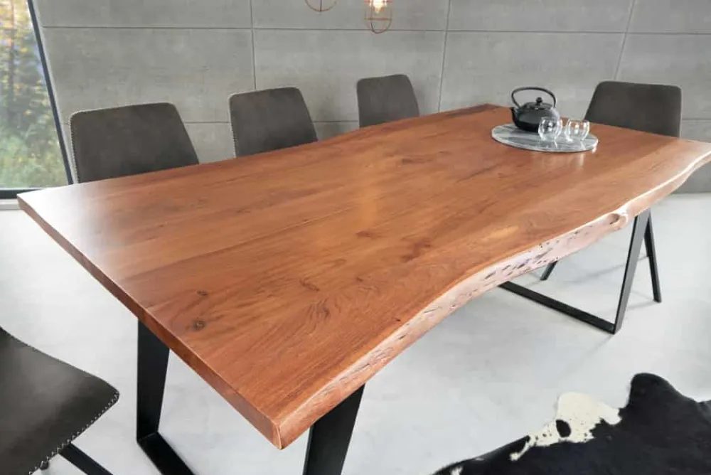 Riess-Ambiente Mehr...|Massivholzesstische > Massivholz Esstisch ORGANIC ARTWORK 180cm Akazie Industrial Design Eisengestell Baumkante