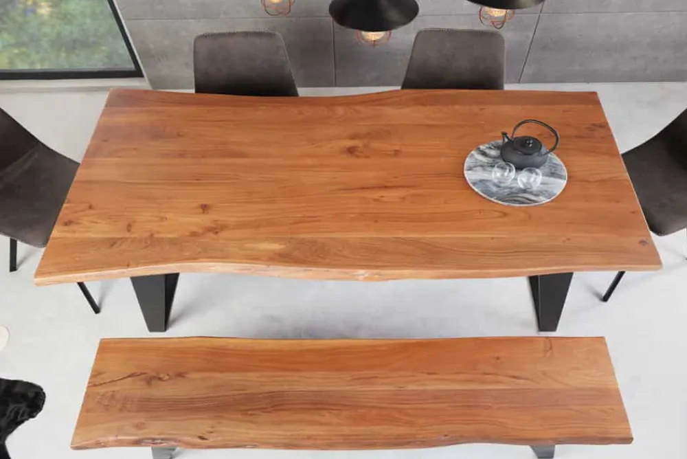 Riess-Ambiente Mehr...|Massivholzesstische > Massivholz Esstisch ORGANIC ARTWORK 180cm Akazie Industrial Design Eisengestell Baumkante