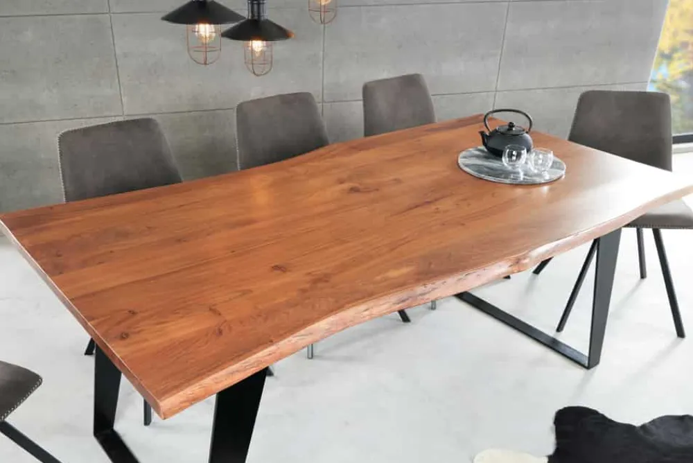 Riess-Ambiente Mehr...|Massivholzesstische > Massivholz Esstisch ORGANIC ARTWORK 180cm Akazie Industrial Design Eisengestell Baumkante