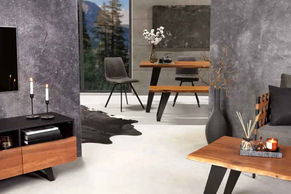 Riess-Ambiente Mehr...|Massivholzesstische > Massivholz Esstisch ORGANIC ARTWORK 180cm Akazie Industrial Design Eisengestell Baumkante