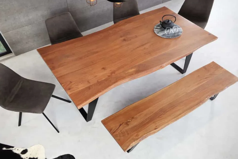Riess-Ambiente Mehr...|Massivholzesstische > Massivholz Esstisch ORGANIC ARTWORK 180cm Akazie Industrial Design Eisengestell Baumkante