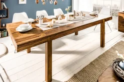 Riess-Ambiente Mehr...|Massivholzesstische > Massivholz Esstisch PURE 160-240cm braun Sheesham stone finish mit Ansteckplatten
