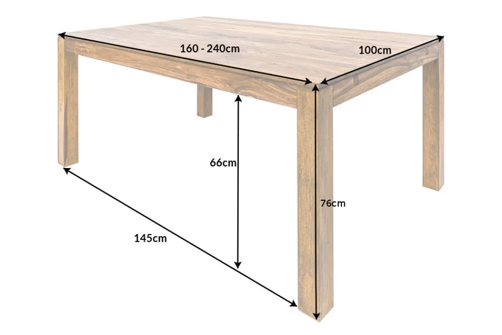 Riess-Ambiente Mehr...|Massivholzesstische > Massivholz Esstisch PURE 160-240cm braun Sheesham stone finish mit Ansteckplatten