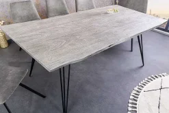 Riess-Ambiente Esstische|Mehr... > Massivholz Esstisch SCORPION 140cm grau Akazie Baumkante schwarze Metallbeine Hairpin Legs