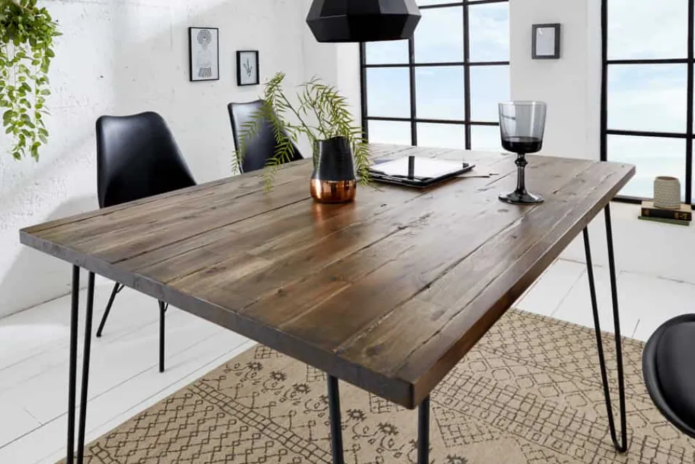 Riess-Ambiente Esstische|Industrial Loft > Massivholz Esstisch SCORPION 120cm braun Akazie schwarze Metallbeine Hairpin Legs Retro