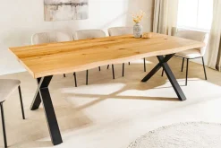 Riess-Ambiente Esstische|Mehr... > Massivholz Esstisch WILD OAK 200cm natur schwarz Wildeiche Baumkante geölt X-Gestell
