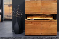 Riess-Ambiente Mehr...|Massivholzschränke > Massivholz Highboard GRAND ACACIA 120cm braun Akazie mit LED-Beleuchtung Baumkante