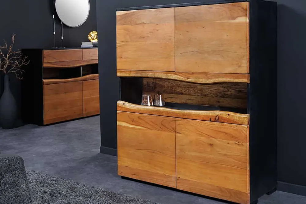 Riess-Ambiente Mehr...|Massivholzschränke > Massivholz Highboard GRAND ACACIA 120cm braun Akazie mit LED-Beleuchtung Baumkante