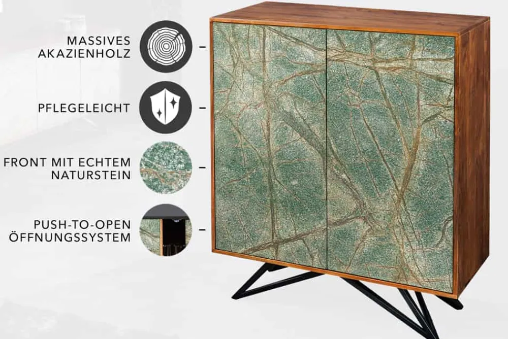 Riess-Ambiente Mehr...|Massivholzschränke > Massivholz Highboard MOUNTAIN SOUL 120cm echter Naturstein Akazie Schrank