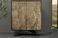 Riess-Ambiente Mehr...|Massivholzschränke > Massivholz Highboard MOUNTAIN SOUL 120cm grau grün marmoriert Steinfurnier Akazie