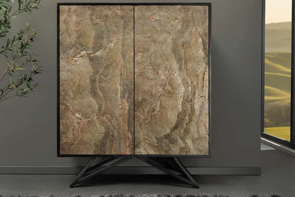 Riess-Ambiente Mehr...|Massivholzschränke > Massivholz Highboard MOUNTAIN SOUL 120cm grau grün marmoriert Steinfurnier Akazie