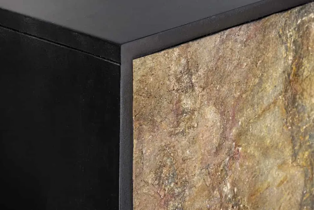 Riess-Ambiente Mehr...|Massivholzschränke > Massivholz Highboard MOUNTAIN SOUL 120cm grau grün marmoriert Steinfurnier Akazie