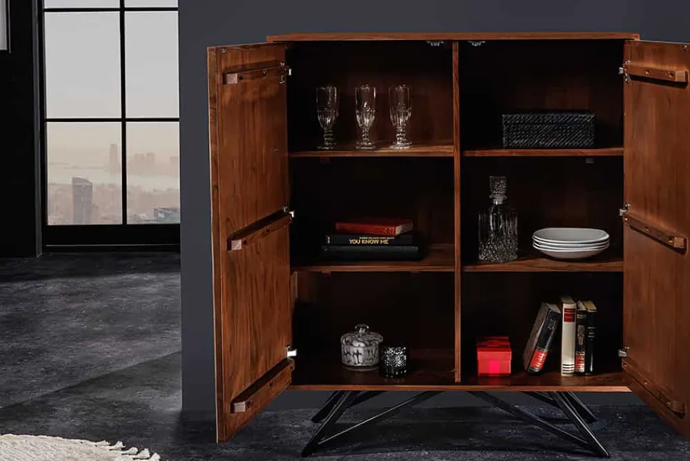 Riess-Ambiente Mehr...|Massivholzschränke > Massivholz Highboard MOUNTAIN SOUL 120cm echter Naturstein weiß Akazie Schrank Marmor-Design